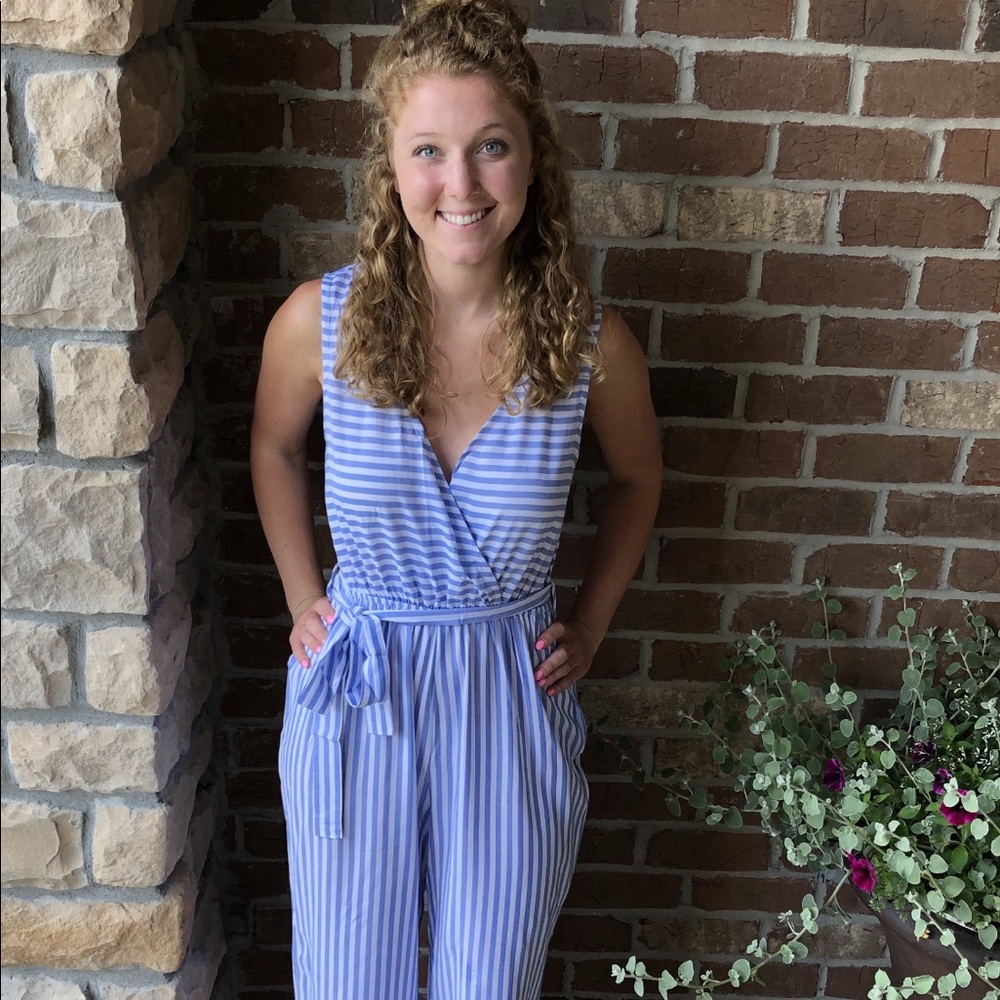 NWT Denim Blue Stripe Jumpsuit